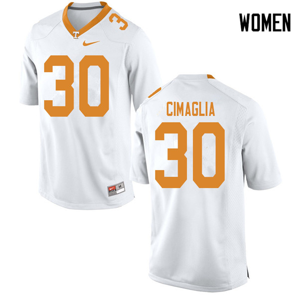 Women #30 Brent Cimaglia Tennessee Volunteers College Football Jerseys Sale-White